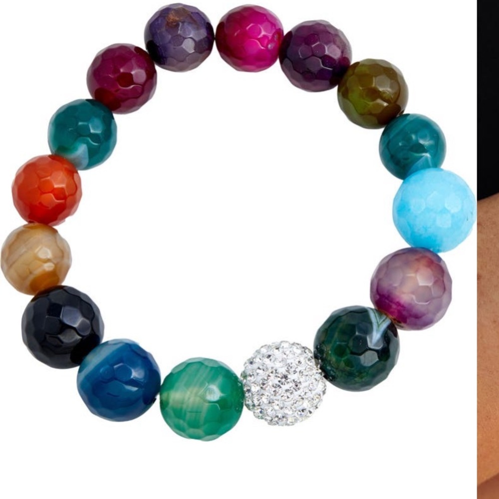 Savvy Cie NWOT Pave Ball Agate Stone Beaded Stretch Bracelet
